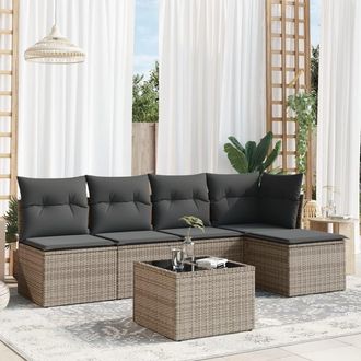vidaXL Set De Muebles De Jard&iacute;n 6 Pzas Y Cojines Rat&aacute;n Sint&eacute;tico Gris Vidaxl