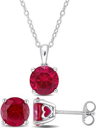 Delmar Lab Created Ruby Solitaire Pendant Necklace & Stud Earrings Set in Red at Nordstrom Rack