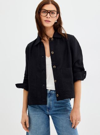 Contemporaine Womens Patch pockets pure linen jacket