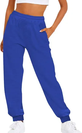 Generic Womens Joggers with Pockets Petite Casual Baggy Cuffed Sweatpants Soft Loose Fit Leisure Elastic Waist Tracksuit Bottoms Comfy Plain Pull On Track Pan