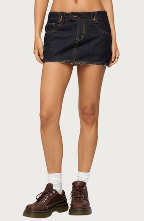 Edikted Noura Denim Miniskirt in Indigo-Blue-Raw-Washed at Nordstrom, Size X-Large