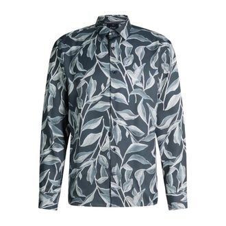 Joop Viscose Shirt met Plantmotiefprint - Heren - Casual Overhemden - Blauw - 3XL - Overhemden