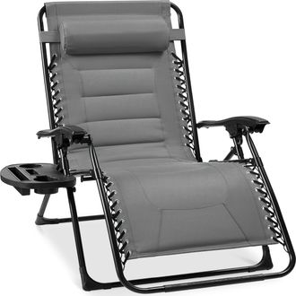 Best Choice Products Oversized Padded Zero Gravity Chair, Folding Outdoor Patio Recliner w/ Side Tray - Gray
