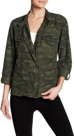 Sanctuary Fray Hem Utility Camo Print Military Jacket In Green
