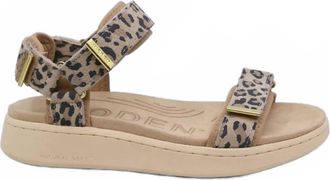 Woden Womens Line Suede Sandals In Leopard