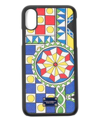 Dolce & Gabbana geometric-pattern phone case - women - Leather - One Size - Black