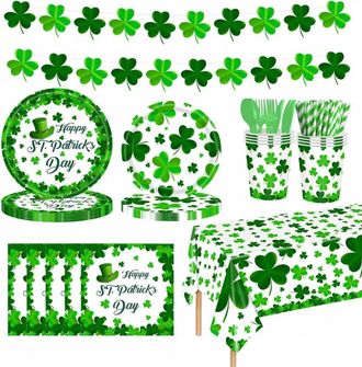 OEM Platos - Vasos - Servilletas Desechables Tema Tr&eacute;bol Verde San Patricio - Para Fiesta Picnic Boda - Lote De 20 Piezas