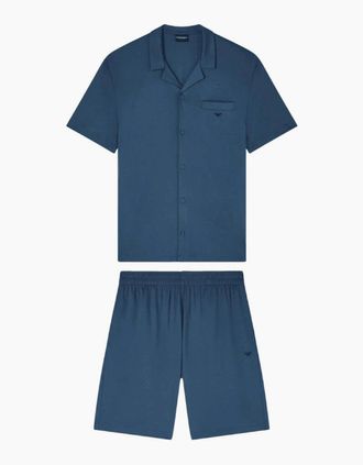 Emporio Armani Mens Tencel Blend Turqoise Blue Shirt Set - Size: XL