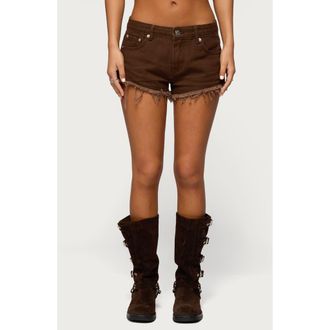 Edikted Josefina Cutoff Denim Shorts in Brown at Nordstrom, Size X-Small