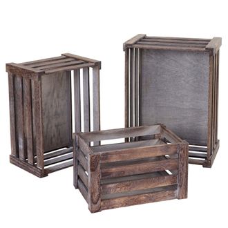 Hhg D&eacute;coshop26 - Juego De 3 Cajas De Madera Decorativas Para Vino Y Frutas En Madera Marr&oacute;n Envejecida 040002980
