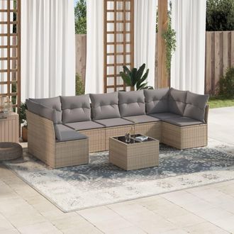 vidaXL Vidaxl - Juego De Sof&aacute;s De Jard&iacute;n Con Cojines Beige 8 Pzas Rat&aacute;n Pe