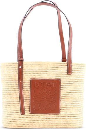 Loewe Borsa tote squadrata piccola in rafia intrecciata - Marrone