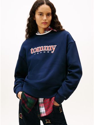 Tommy Hilfiger Womens Tommy Jeans Logo Tech Fleece Sweatshirt - Navy - XL