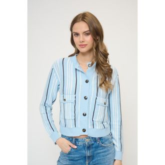 Central Park West Alba Vertical Stripe Sweater in Blue Stripe at Nordstrom, Size X-Small