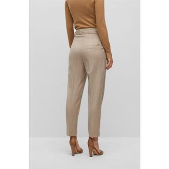 HUGO BOSS Womens Tapiah1 Solid Patterned Straight Trousers in Open White - Size 6 UK