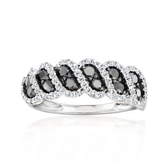 Ross-Simons Black and White Diamond Twisted Ring in Sterling Silver