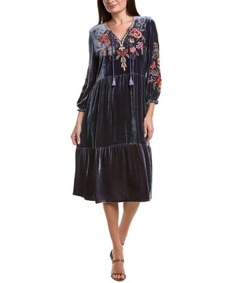 Johnny Was Taline Velvet Silk-Blend Boho Midi Dress