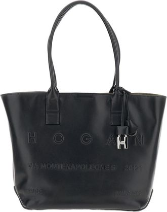Hogan Black Address Shopping Smooth Leather Tote Bag