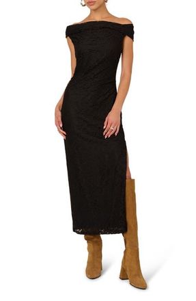 Adrianna Papell Off the Shoulder Lace Maxi Dress in Black at Nordstrom, Size 10