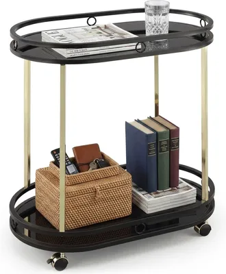 Relaxdays Relaxdays Carro De Servicio, 2 Niveles, Vidrio Templado Y Metal, 77,5 X 72 X 42 Cm, 4 Ruedas, Negro/dorado