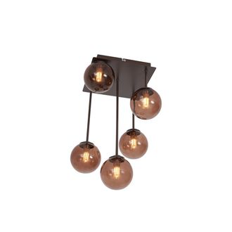 QAZQA Dise&ntilde;o L&aacute;mpara De Techo De Dise&ntilde;o Bronce Con Cristal Bronce 5 Luces - Athens Acero /vidrio Cuadrada /esfera Adecuado Para Led Max. 5 X 8 Watt - Qazqa