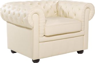Beliani Sill&oacute;n Moderno Cl&aacute;sico Con Capiton&eacute; Reposabrazos Curvados Beige Claro Chesterfield