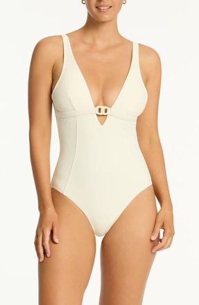 Sea Level Australia Nautique Chain Link One-Piece Swimsuit in Coconut at Nordstrom, Size 12 Us