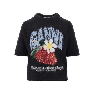Ganni Wool-blend knitted top Woman XS