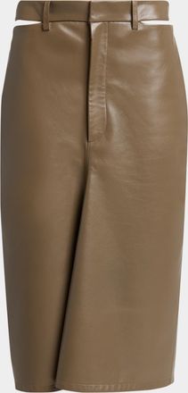 Victoria Beckham Slit Waistband Leather Midi Kick Skirt