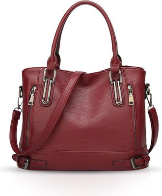 Nicole & Doris Women Handbags Top Handle Bags PU Leather Shoulder Bag Large Capacity Crossbody Bag Ladies Shopper Elegant Tote Bags Wine red