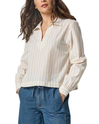 Lilla P Striped Split Neck Collared Shirt