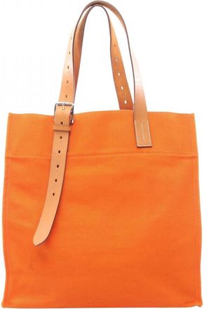 Herm&egrave;s Brown Orange Leather Handbag Tote Bag (Pre-Owned)