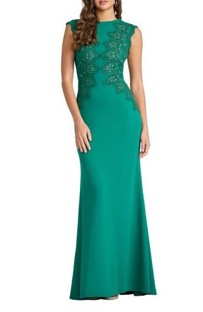 Tadashi Shoji Embroidered Detail Crepe Body-Con Gown in Emerald at Nordstrom, Size 16