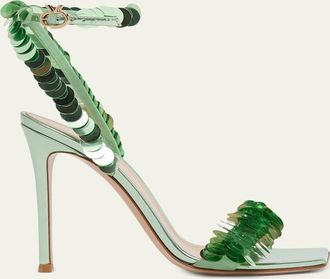 Gianvito Rossi 95mm Sequined Metallic Leather Sandals