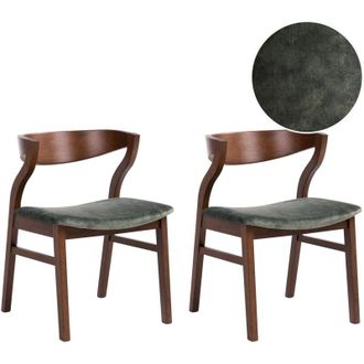 Beliani Set di 2 sedie da pranzo in stile retr&ograve; con seduta imbottita marrone e verde scuro Maroa