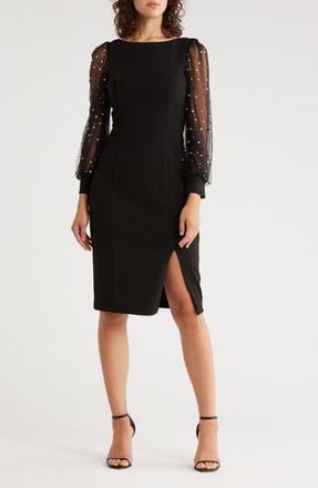 Eliza J Beaded Long Sleeve Midi Sheath Dress in Black at Nordstrom Rack, Size 8