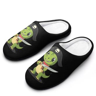 Generic Green Dinosaur Funny Mens Slippers Cotton Warm House Shoes Memory Foam Sandals Print Size 7-14