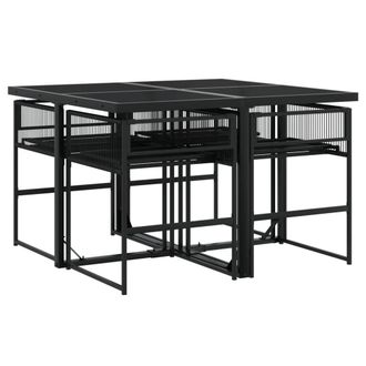 Berkfield Home Beautiful 5 Piece Garden Dining Set Black Poly Rattan