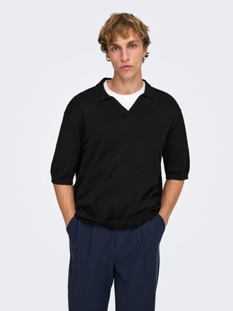 Only & Sons Polokragenpullover ONLY & SONS ONSWYLER LIFE RLX 12 SS SPLIT KNIT NOOS, Herren, Gr. XXL, schwarz, Strick, Obermaterial: 70% Viskose, 30% Polyester, un