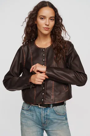 Pilcro Cora Faux Leather Cropped Biker Jacket