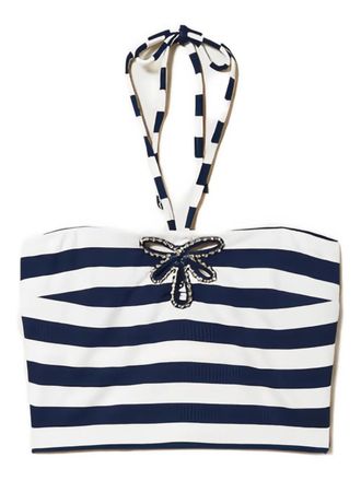 Twin-Set striped embellished halterneck top - women - Spandex/Elastane/Viscose - M - White