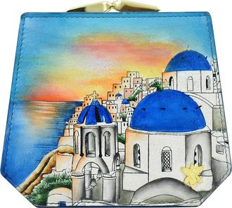 Anuschka Womens Hand-Painted Genuine Leather Two-Fold French Wallet - Santorini Sunset