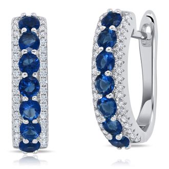 MAX + STONE 925 Sterling Silver Simulated Round Gemstone Hoop Earrings with Hinged Posts