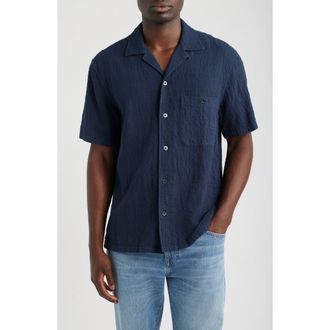 Madewell Cotton and Linen Slub Camp Shirt in Obsidian Blue at Nordstrom, Size Xx-Large