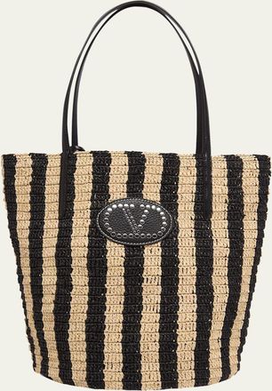 Valentino Garavani Striped Raffia Bucket Bag