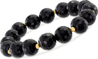 Ross-Simons 10-11mm Black Onyx Bracelet With 14kt Yellow Gold