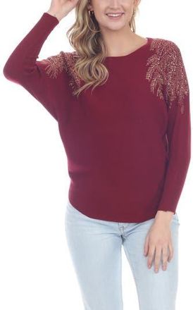Rain + Rose Embellished Raglan Sleeve Knit T-Shirt in Burgundy at Nordstrom Rack, Size X-Large