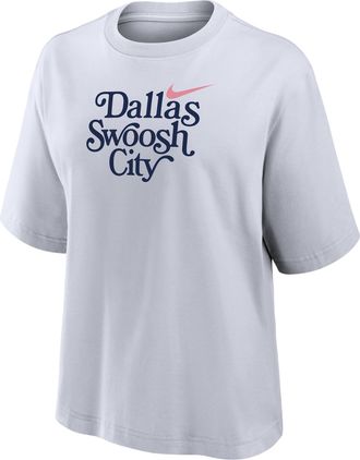 Nike Womens Swoosh Cities Dallas Short-Sleeve Boxy T-Shirt in White | W11122NKDT25-WHT