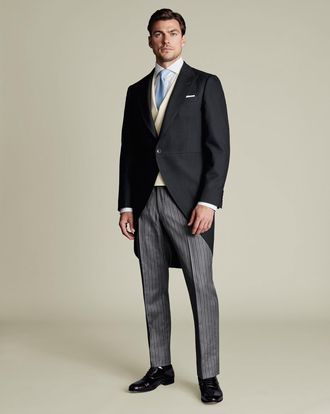 CHARLES TYRWHITT Morning Suit Tail Coat - Black Herringbone Size 36R Regular by Charles Tyrwhitt