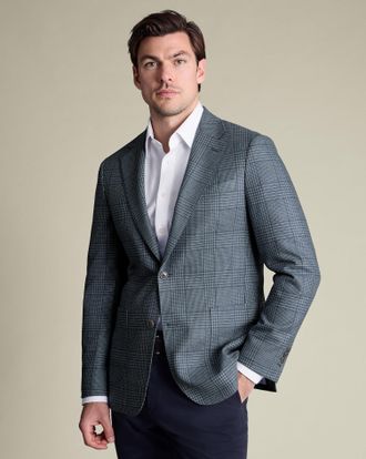 CHARLES TYRWHITT Wool Silk Checkered Jacket - Steel Blue Size 44R by Charles Tyrwhitt